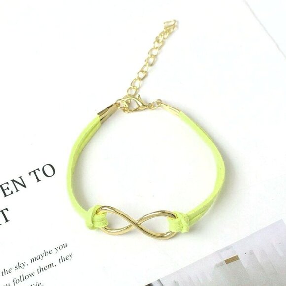 Leyanna Colors Soft Leather Retro Gold Infinity Bracelet Green Gift Packaged - Picture 8 of 8